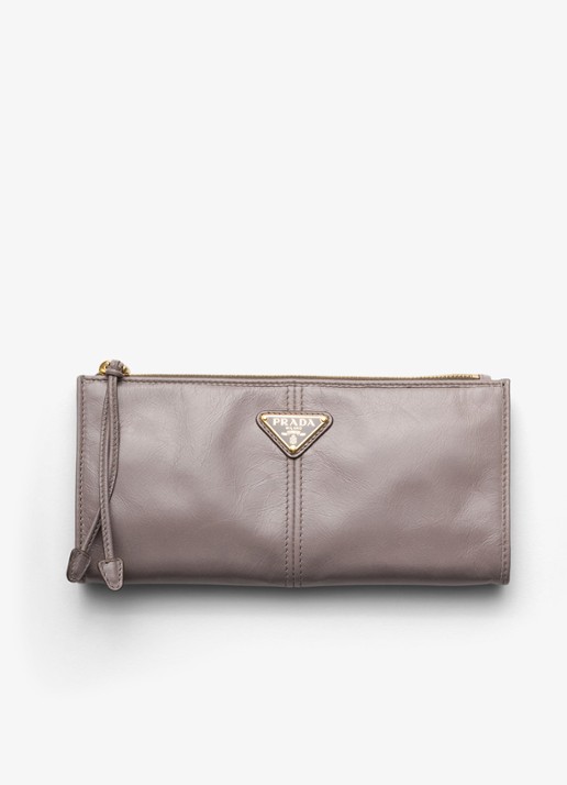 Prada Portemonnee van kalfsleer met logo - voorkant 3 taupe