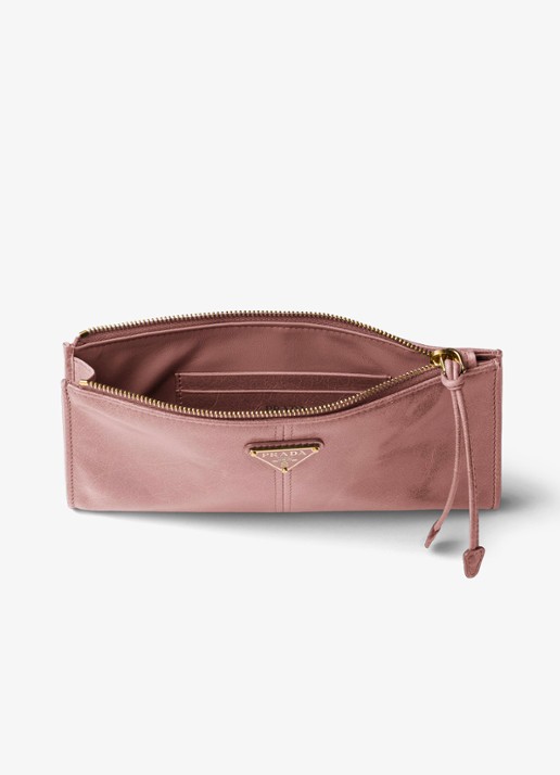 Prada Portemonnee van kalfsleer met logo - voorkant 2 oudroze