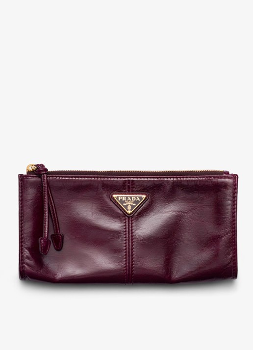 Prada Portemonnee van kalfsleer met logo - voorkant bordeauxrood