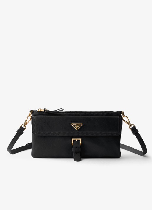 Prada Portemonnee van lamsleer met afneembare schouderriem - voorkant 5 zwart
