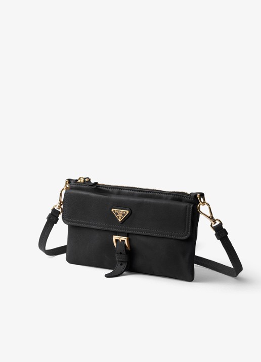 Prada Portemonnee van lamsleer met afneembare schouderriem - voorkant 6 zwart