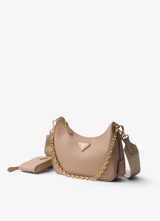 Prada Prada Re-Edition 2005 crossbodytas van leer - voorkant 4 lichtbruin