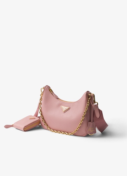 Prada Prada Re-Edition 2005 crossbodytas van leer - voorkant 3 lichtroze