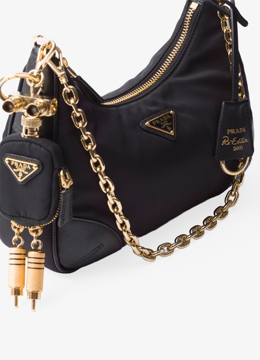Prada Prada Re-Edition 2005 Re-Nylon crossbodytas met leren details - detail diepzwart