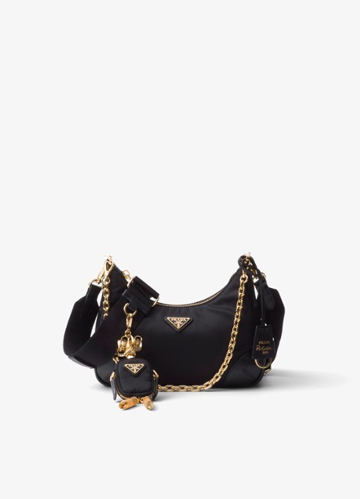 Prada Prada Re-Edition 2005 Re-Nylon crossbodytas met leren details - voorkant 3 diepzwart
