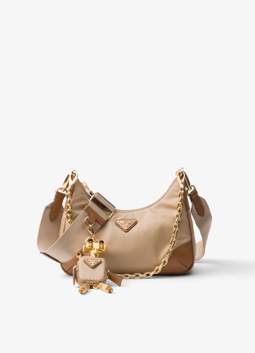 Prada Prada Re-Edition 2005 Re-Nylon crossbodytas met leren details - voorkant 2 lichtbruin