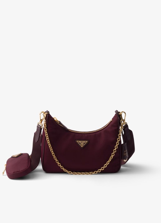 Prada Prada Re-Edition 2005 Re-Nylon crossbodytas met leren details - voorkant bordeauxrood