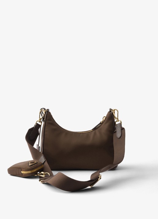 Prada Prada Re-Edition 2005 Re-Nylon crossbodytas met leren details - achterkant donkerbruin