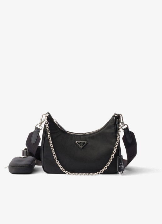 Prada Prada Re-Edition 2005 Re-Nylon crossbodytas met leren details - voorkant 6 zwart