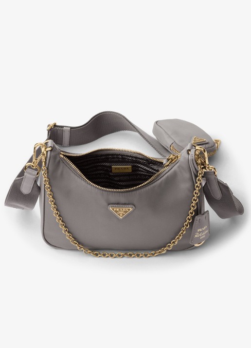 Prada Prada Re-Edition 2005 Re-Nylon crossbodytas met leren details - detail middengrijs
