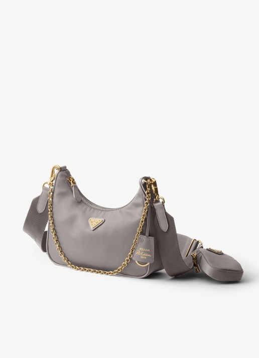 Prada Prada Re-Edition 2005 Re-Nylon crossbodytas met leren details - voorkant 4 middengrijs