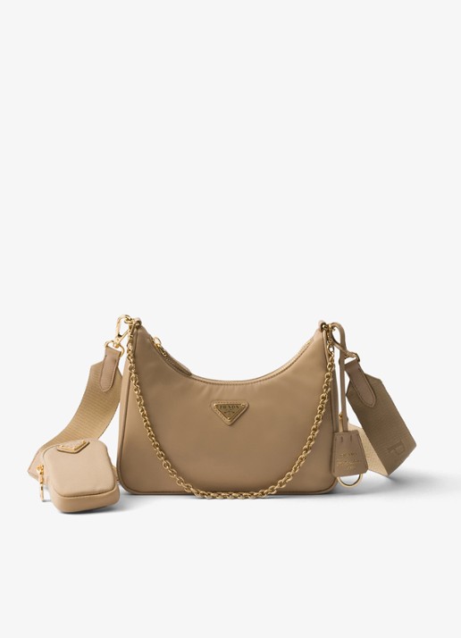Prada Prada Re-Edition 2005 Re-Nylon crossbodytas met leren details - voorkant 3 camel