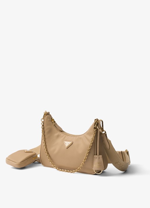 Prada Prada Re-Edition 2005 Re-Nylon crossbodytas met leren details - voorkant 4 camel