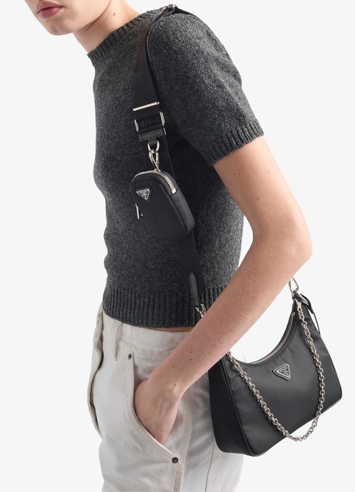 Prada Prada Re-Edition 2005 Re-Nylon crossbodytas met leren details - voorkant 7 zwart