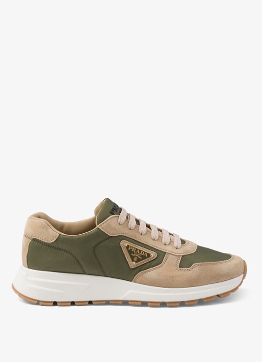 Prada Prax 01 Re-Nylon sneaker met suède details - voorkant 3 beige