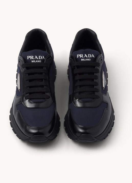 Prada Prax 01 Re-Nylon sneakers met leren details en logo - detail 4 donkerblauw
