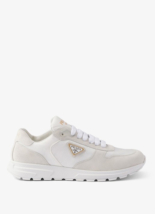 Prada Prax 2.0 Re-Nylon sneaker met suède details - voorkant 3 gebroken wit