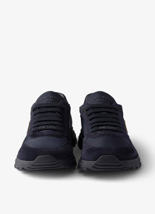 Prada Prax 2.0 Re-Nylon sneaker met suède details - detail 2 donkerblauw
