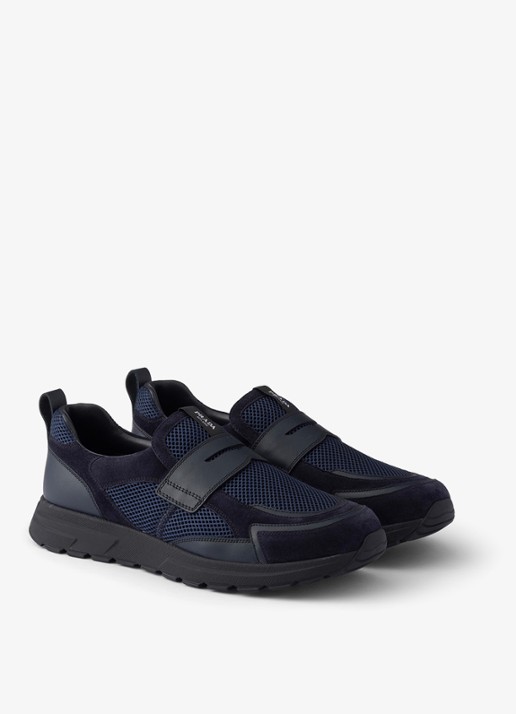 Prada Prax loafer van mesh met leren details - detail 3 donkerblauw