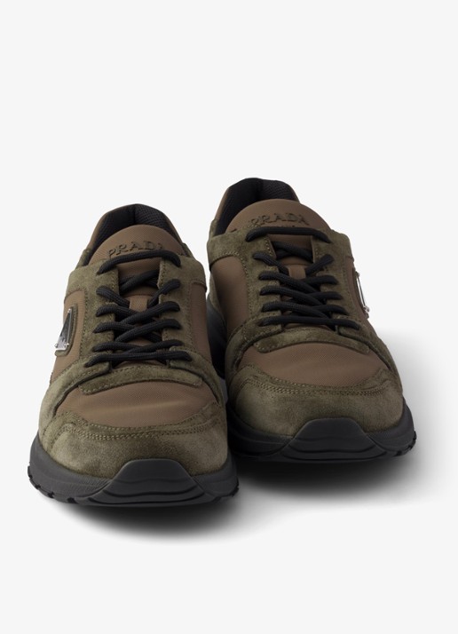 Prada Prax Re-Nylon sneaker met kalfssuède details - detail 5 groen