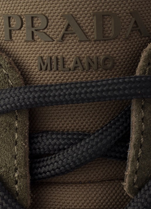 Prada Prax Re-Nylon sneaker met kalfssuède details - detail 6 groen