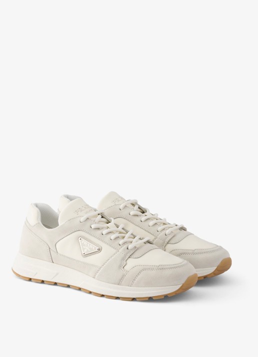 Prada Prax Re-Nylon sneaker met kalfssuède details - detail 3 gebroken wit