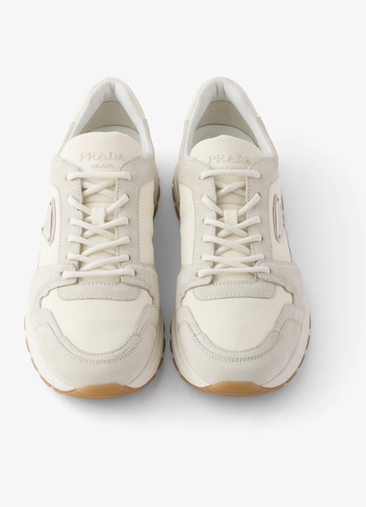 Prada Prax Re-Nylon sneaker met kalfssuède details - detail 4 gebroken wit
