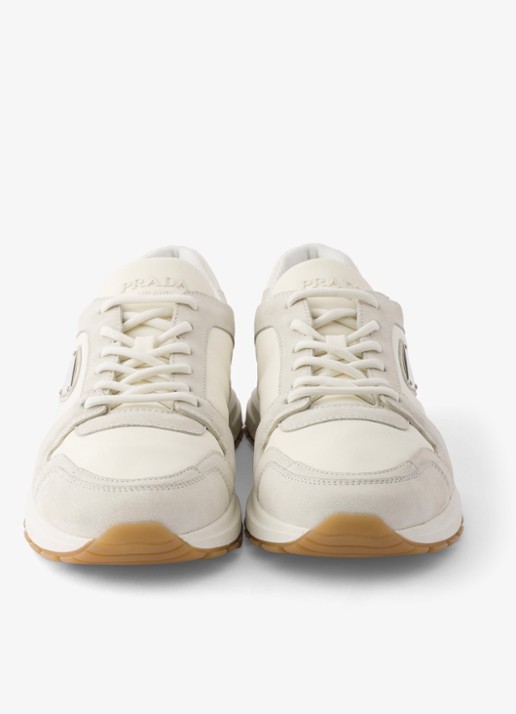 Prada Prax Re-Nylon sneaker met kalfssuède details - detail 5 gebroken wit