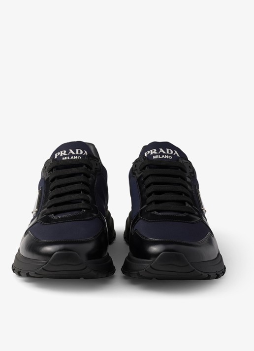 Prada Prax Re-Nylon sneaker met leren details - detail 4 donkerblauw