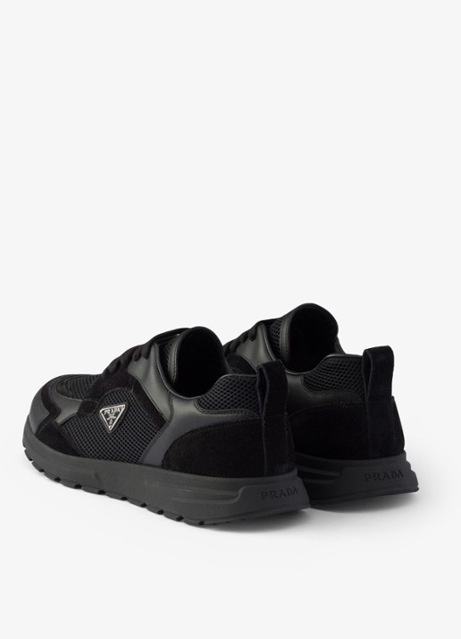 Prada Prax sneaker van leer met mesh details - achterkant 6 zwart