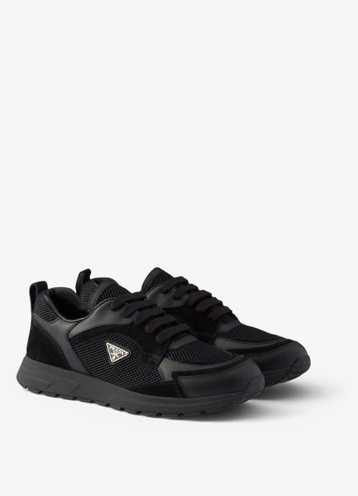 Prada Prax sneaker van leer met mesh details - detail zwart