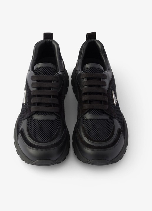 Prada Prax sneaker van leer met mesh details - detail 2 zwart
