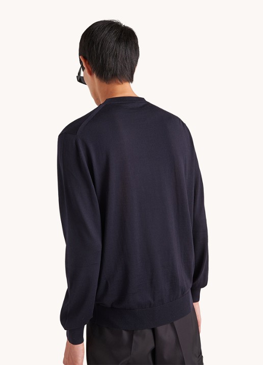 Prada Pullover van wol met logoborduring - detail 2 donkerblauw