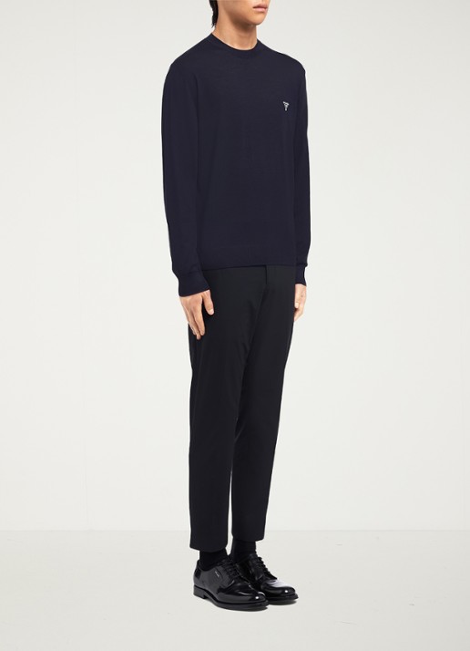 Prada Pullover van wol met logoborduring - voorkant 6 donkerblauw