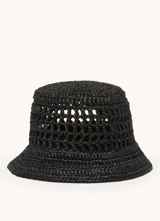 Prada Raffia bucket hoed van stro - achterkant zwart