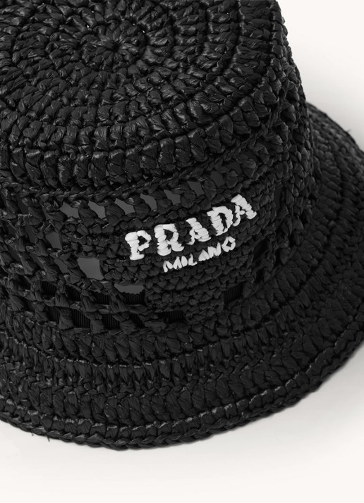 Prada Raffia bucket hoed van stro - detail 2 zwart