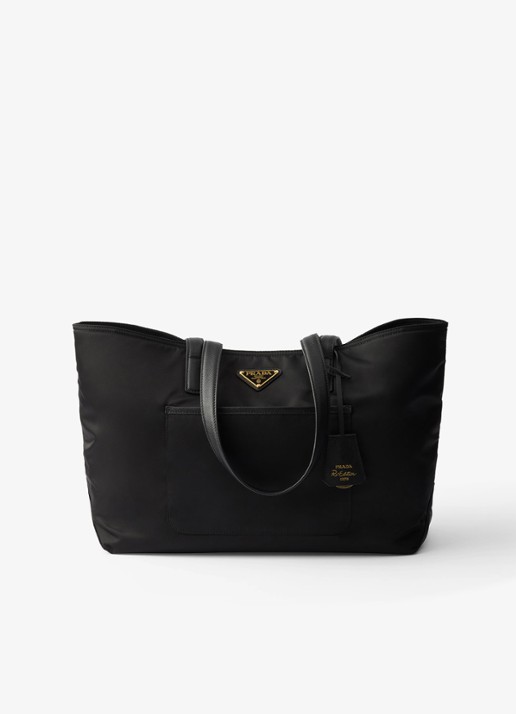 Prada Re-Edition 1978 Re-Nylon Medium shopper met leren details - voorkant 4 zwart