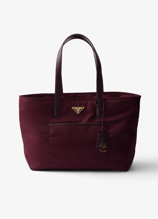 Prada Re-Edition 1978 Re-Nylon Medium shopper met leren details - voorkant 5 bordeauxrood