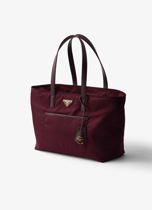 Prada Re-Edition 1978 Re-Nylon Medium shopper met leren details - voorkant 6 bordeauxrood