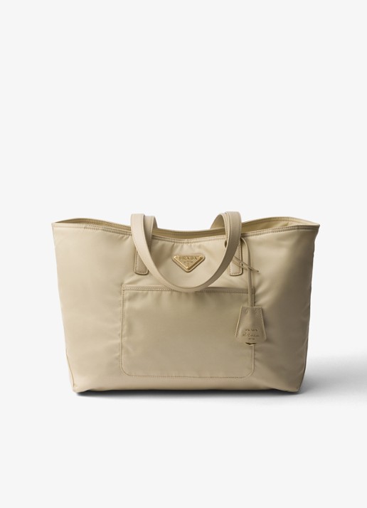 Prada Re-Edition 1978 Re-Nylon Medium shopper met leren details - voorkant 3 beige