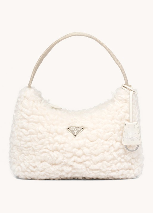 Prada Re-Edition 2000 schoudertas in kasjmierblend - voorkant gebroken wit