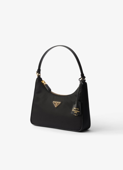 Prada Re-Edition 2005 Re-Nylon Mini handtas met leren details - detail 3 diepzwart