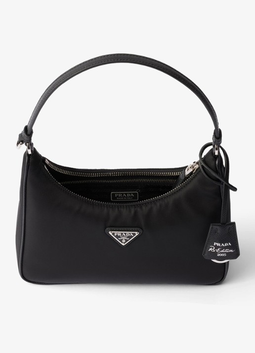 Prada Re-Edition 2005 Re-Nylon Mini handtas met leren details - detail 4 zwart