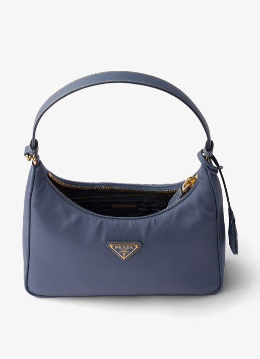 Prada Re-Edition 2005 Re-Nylon Mini schoudertas met leren details - detail staalblauw