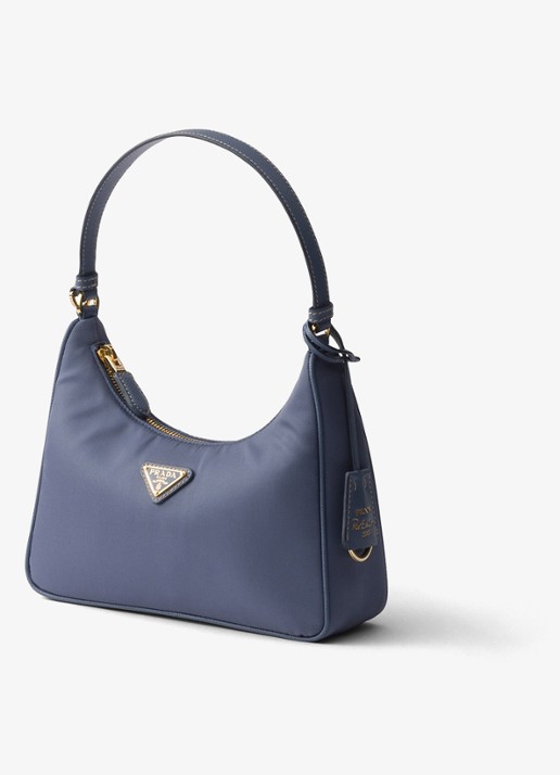 Prada Re-Edition 2005 Re-Nylon Mini schoudertas met leren details - voorkant 6 staalblauw