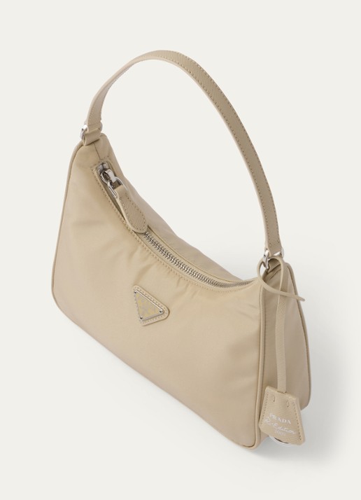 Prada Re-Edition 2005 Re-Nylon schoudertas met leren details - detail 3 beige