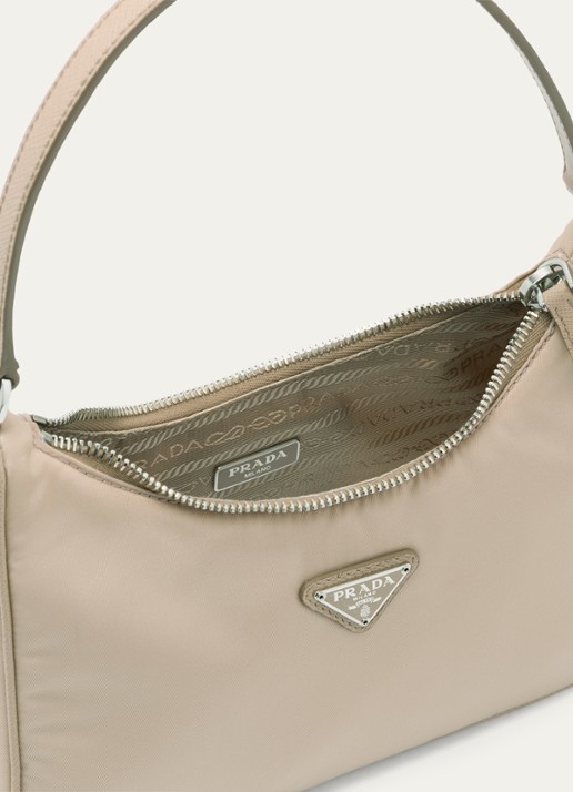 Prada Re-Edition 2005 Re-Nylon schoudertas met leren details - detail 5 beige