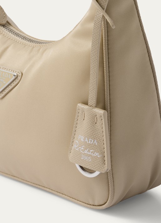 Prada Re-Edition 2005 Re-Nylon schoudertas met leren details - detail 6 beige