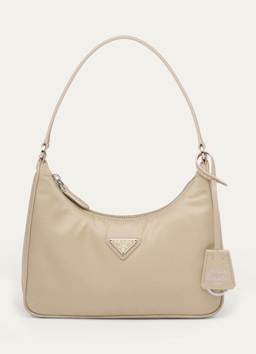 Prada Re-Edition 2005 Re-Nylon schoudertas met leren details - voorkant beige