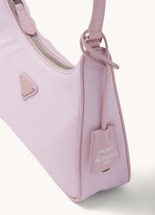 Prada Re-Edition 2005 Re-Nylon schoudertas met leren details - detail 3 roze